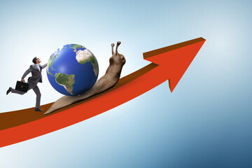 Fototapeta premium Businessman in slow business global business concept