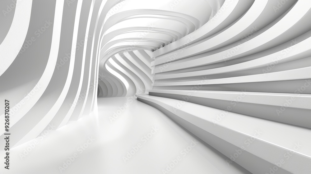 Poster abstract white architecture background, empty futuristic tunnel interior, 3d rendering