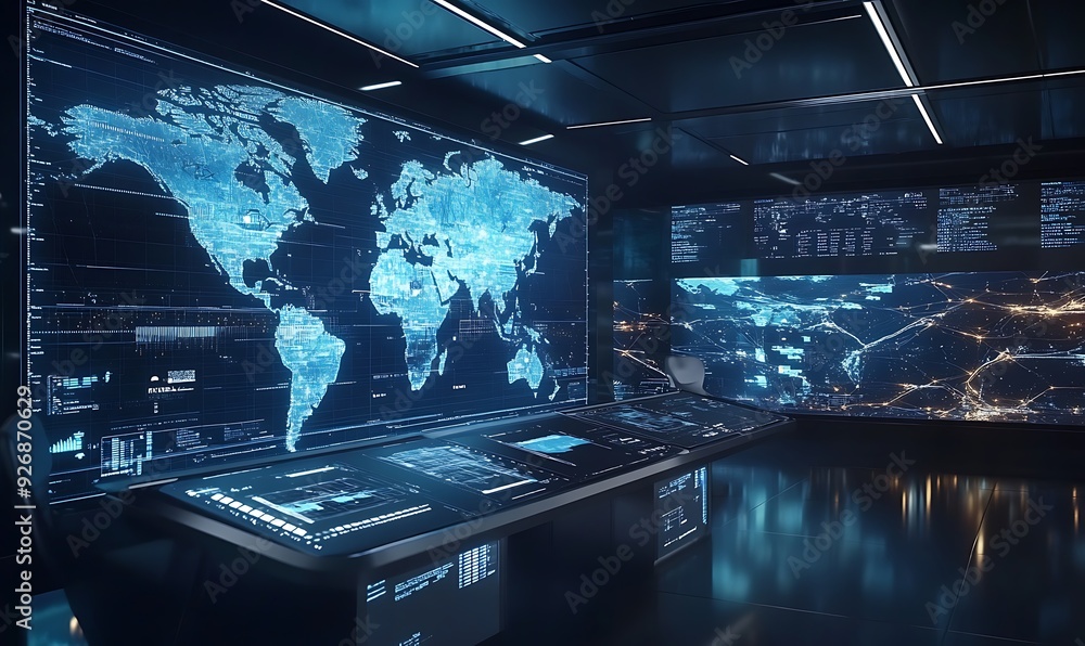 Poster High-Tech International Shipping Hub with Automated Sorting and Real-Time Tracking
