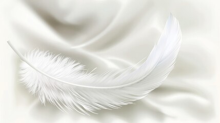 Naklejka premium Elegant White Feather on Soft Silk A Serene Background Evoking Tenderness and Purity