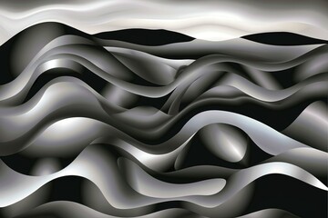 Fototapeta premium Abstract Black and White Background, 3D Effect, Fluid Shape, Metallic Gradient, Wavy, Modern Design