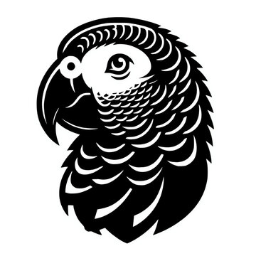 African grey parrot vector silhouette, bird animal icon symbol mascot element 