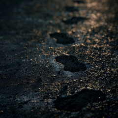 Dark Footprints on a Wet Pathway
