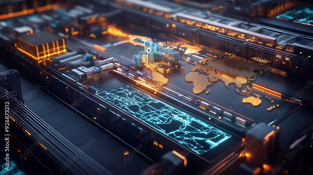 Leinwandbilder visualization of global e-commerce expansion with digital storefronts on 3d map