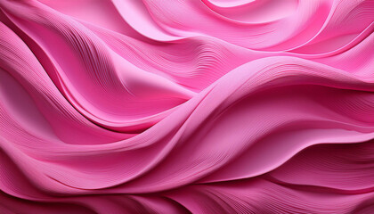 Obraz premium ピンク色の滑らかな曲線が波打つように重なり合い、柔らかで優雅な印象を与える抽象的なデザインです。まるでシルクの布が風になびく様子や、花びらが重なり合うようなイメージを連想させます。画像全体にわたる優しいピンクの色調が、女性らしさや温かみを感じさせる美しい構図となっています。generative AI