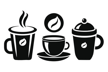 Coffee cup icons set Black and white design Vector illustration