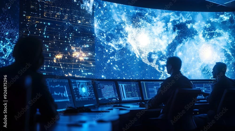 Aufkleber ground control monitoring space debris with real time data screens