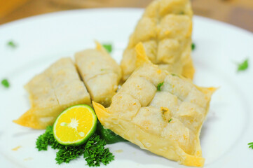 Batagor, is fried tofu meatball snack food originating from Bandung, West Java. Usually served with peanut sauce and soy sauce
