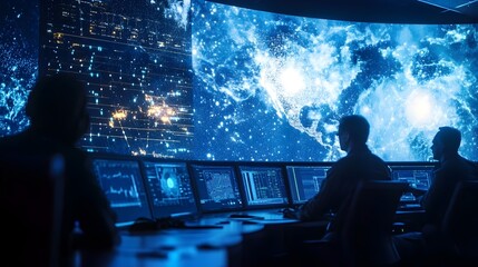 Ground Control Monitoring Space Debris with Real Time Data Screens