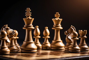 chess pieces on a chessboard, strategy and intelligence