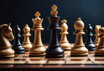chess pieces on a chessboard, strategy and intelligence