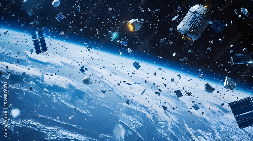 Poster international to manage and reduce space debris with futuristic spacecraft