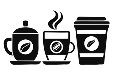 Coffee cup icons set Black and white design Vector illustration