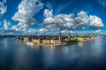 Naklejka premium Panoramic aerial view of old town of Stockholm, Sweden.