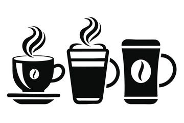 Coffee cup icons set Black and white design Vector illustration