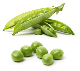 Fresh peas isolated on white background 