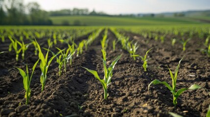 Young Corn Plants Emerging from the Soil