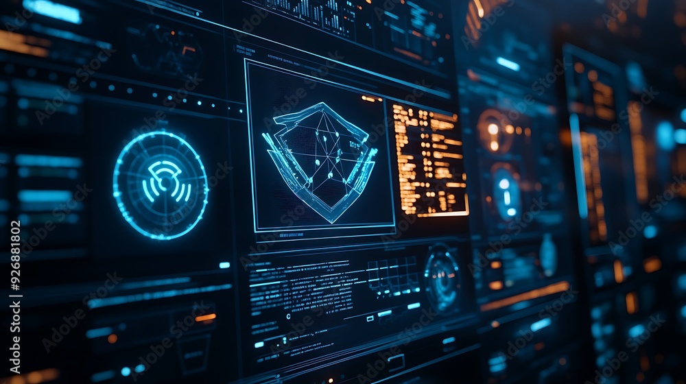 Poster high-tech malware prevention dashboard with real-time threat detection