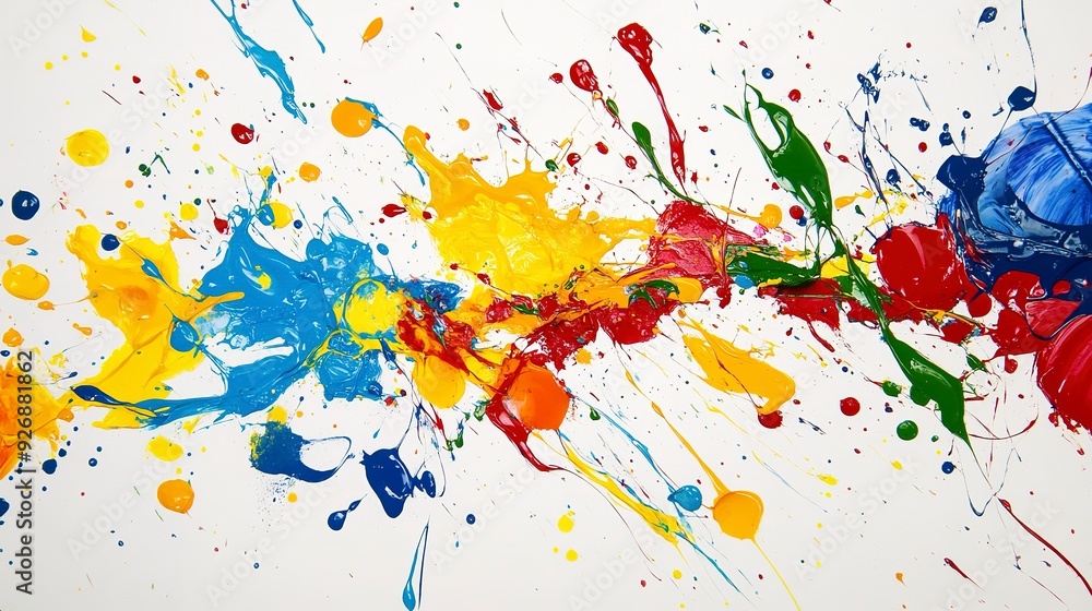 Poster spirited arrangement of colorful paint splatters creating a dynamic and lively environment.