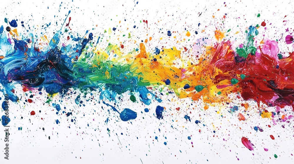 Poster spirited arrangement of colorful paint splatters creating a dynamic and lively environment