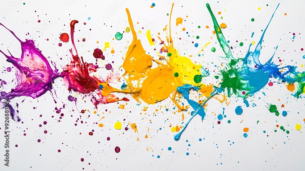 Poster spirited arrangement of colorful paint splatters creating a dynamic and lively environment.