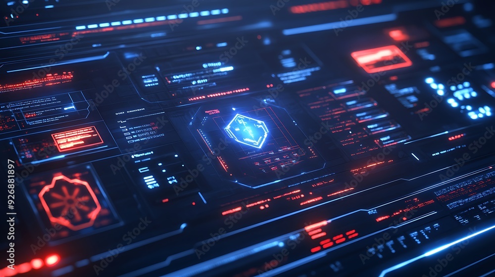 Poster high-tech malware prevention dashboard with real-time threat detection