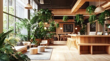 Fototapeta premium Modern Office Design with Lush Greenery