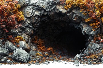 A dark cave entrance into the mounatin UHD wallpaper