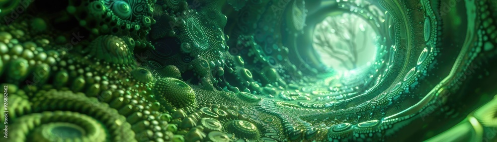 Poster a mesmerizing abstract view of swirling green textures, evoking a sense of depth and motion in an or