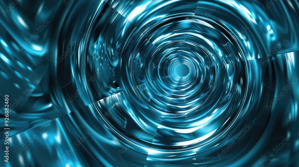 Poster a mesmerizing turquoise vortex showcasing swirling patterns and reflections, ideal for conveying dep