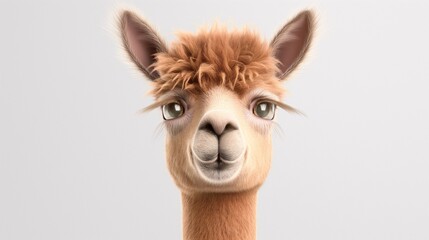 Obraz premium Curious Alpaca: A close-up portrait of a charming alpaca with inquisitive eyes and a soft, fluffy coat, captured in a playful and engaging style. This image evokes feelings of wonder and amusement