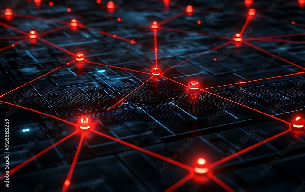 Aufkleber Detailed Visualization of Network Vulnerability Assessment with Red Indicators