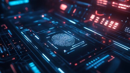 High-Tech Identity Verification Interface with Biometric Scans and Digital Fingerprints