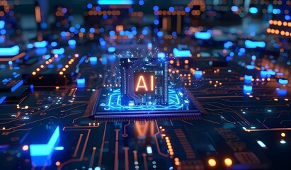 Obraz premium A glowing chip with the letters 