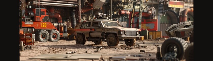 Obraz premium Post-Apocalyptic Vehicle in a Desolate Urban Environment