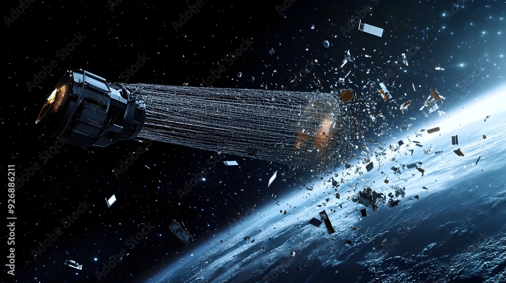 Poster spacecraft deployed to capture and contain cosmic debris in space cleanup mission