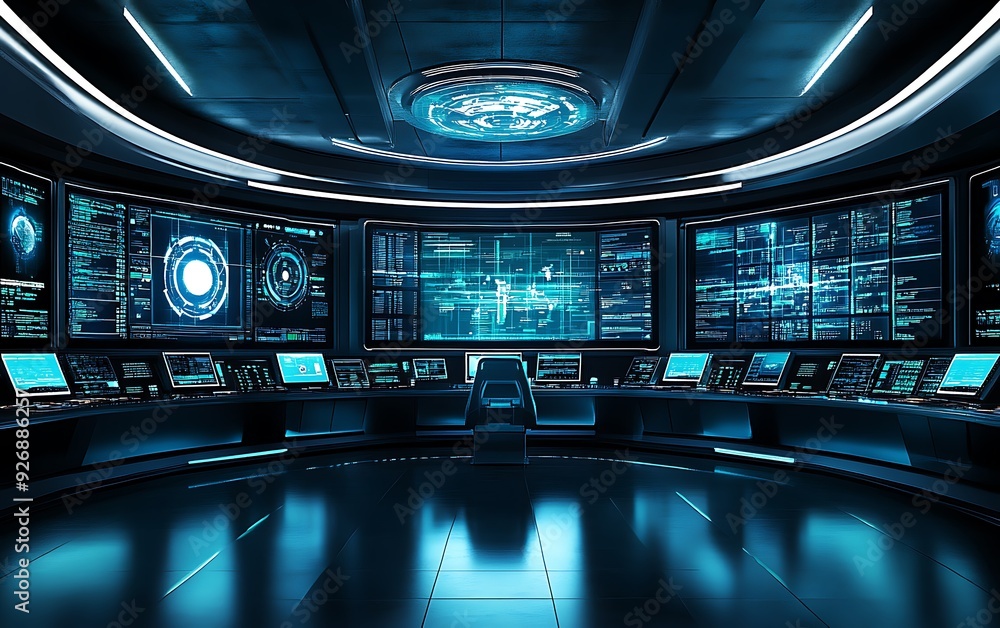 Leinwandbilder futuristic control room for managing identity verification systems with real-time data