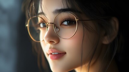 Fototapeta premium メガネをかけた笑顔の日本人女性