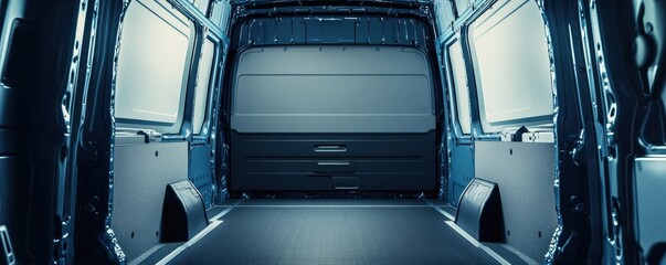 Empty cargo van interior with metallic walls, ideal for transport and delivery solutions in modern logistics.
