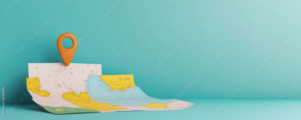 Poster colorful map with a location pin on a light background, ideal for travel and navigation themes.