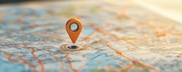 map with a location pin marking a specific spot, symbolizing navigation and exploration.