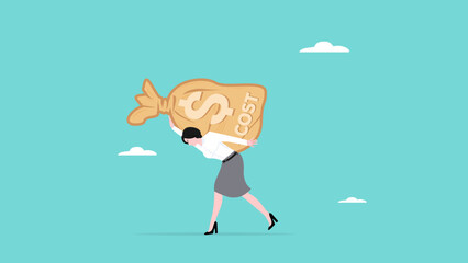 costs, financial problem in business, the company operational costs are increasing, rising business cost concept, businesswomen who object to carrying the burden of business costs that are too large