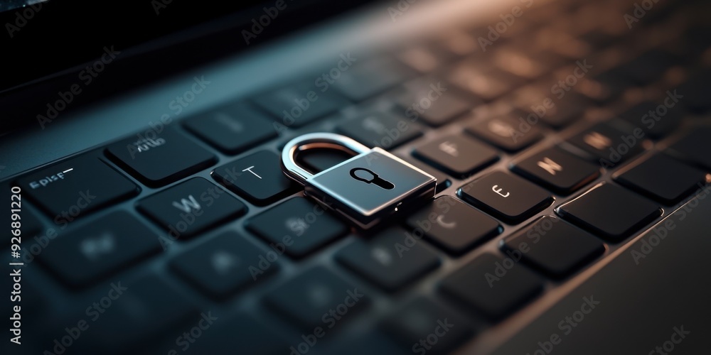 Poster a businessman shows a lock icon to protect data and secure internet access. the concept of cybersecu