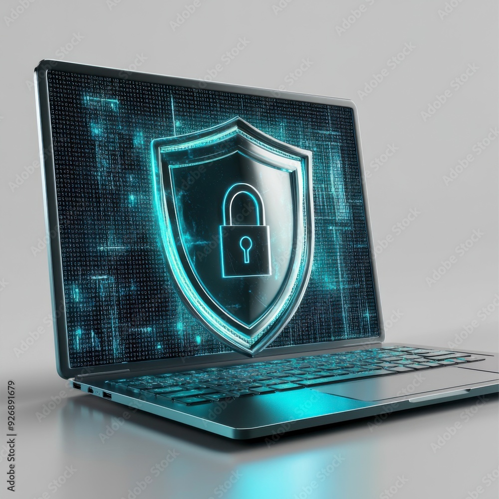 Poster a businessman shows a lock icon to protect data and secure internet access. the concept of cybersecu