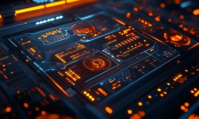 Cyber Security System Assessing Risks with Glowing Indicators in Modern Interface