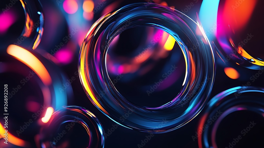 Aufkleber abstract background with colorful glowing rings.