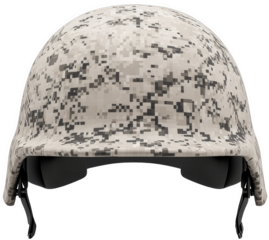 A close-up of a camouflage military helmet designed for protection and durability in combat situations. cut out, PNG, isolated on transparent background.