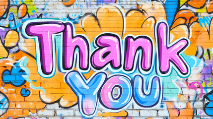 Obraz premium Colorful graffiti with Thank You message painted on a brick wall