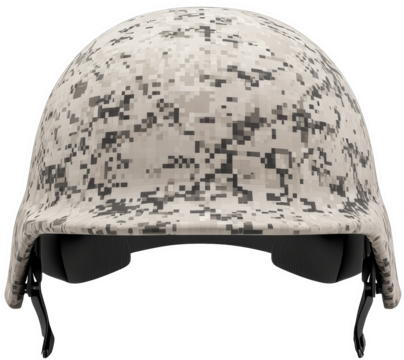 A close-up of a camouflage military helmet designed for protection and durability in combat situations. cut out, PNG, isolated on transparent background.