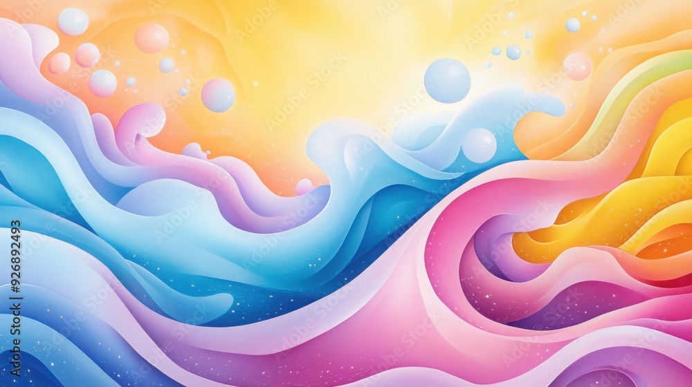 Poster colorful abstract waves swirl together, creating a vibrant and dynamic gradient of colors, evoking a